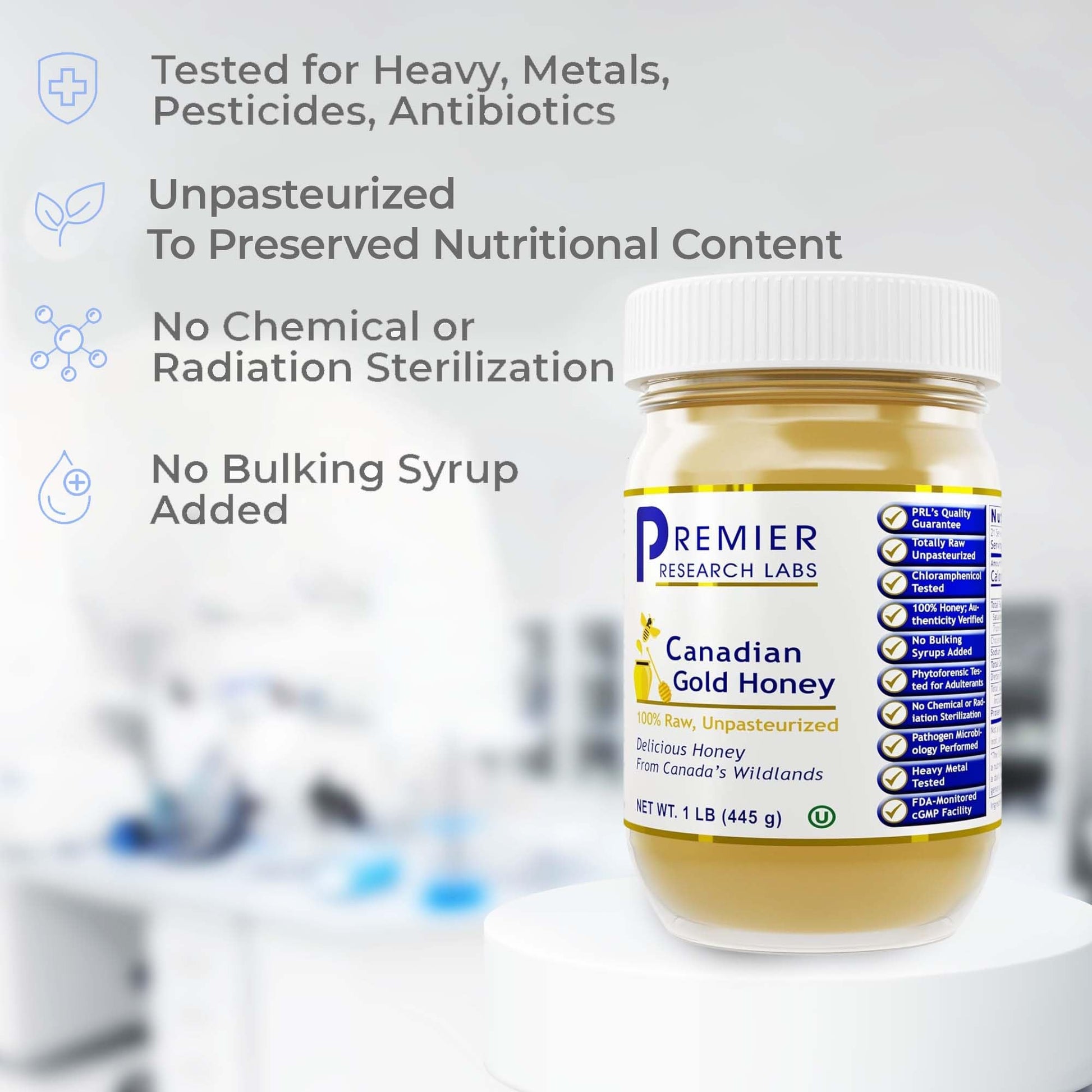 Premier Research Labs Canadian Gold Honey - Raw Honey, Pure Honey, Raw Unpasteurized Honey, Unfiltered, 100% Pure, Sugar-Free, Unprocessed Wildflower Honey - 1 lb Jar Premier Research LabsBuy Supplements Australia