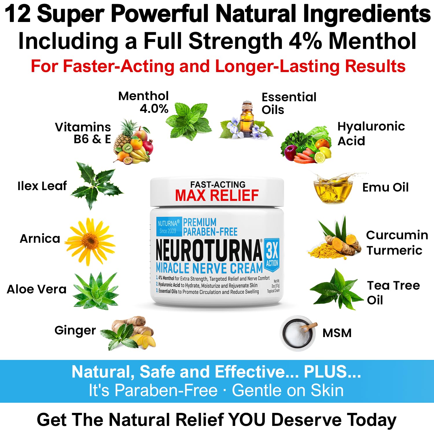 Neuropathy Nerve Relief Cream - Premium Nerve Cream 3X Action for Targeted Relief and Soothing Nerve Comfort - Maximum Strength with 4% Menthol, MSM for Feet Hands Legs Toes & Back - Extra Large 6 Oz NuturnaBuy Supplements Australia