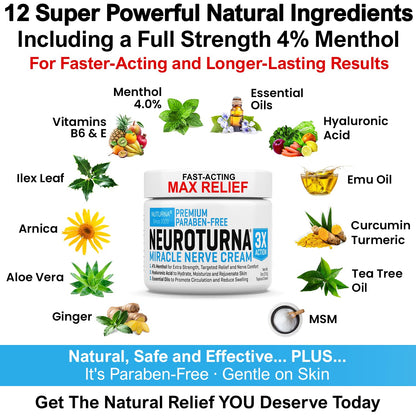Neuropathy Nerve Relief Cream - Premium Nerve Cream 3X Action for Targeted Relief and Soothing Nerve Comfort - Maximum Strength with 4% Menthol, MSM for Feet Hands Legs Toes & Back - Extra Large 6 Oz NuturnaBuy Supplements Australia