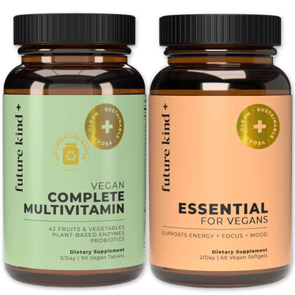 Future Kind Multivitamin Bundle - Vegan Complete Multivitamin and Vegan Essential Multivitamin - Vegan Vitamin B12, Omega 3, and Vitamin D3 - Complete Multivitamin, 42 Vitamins in 1 for Men and Women Future KindBuy Supplements Australia