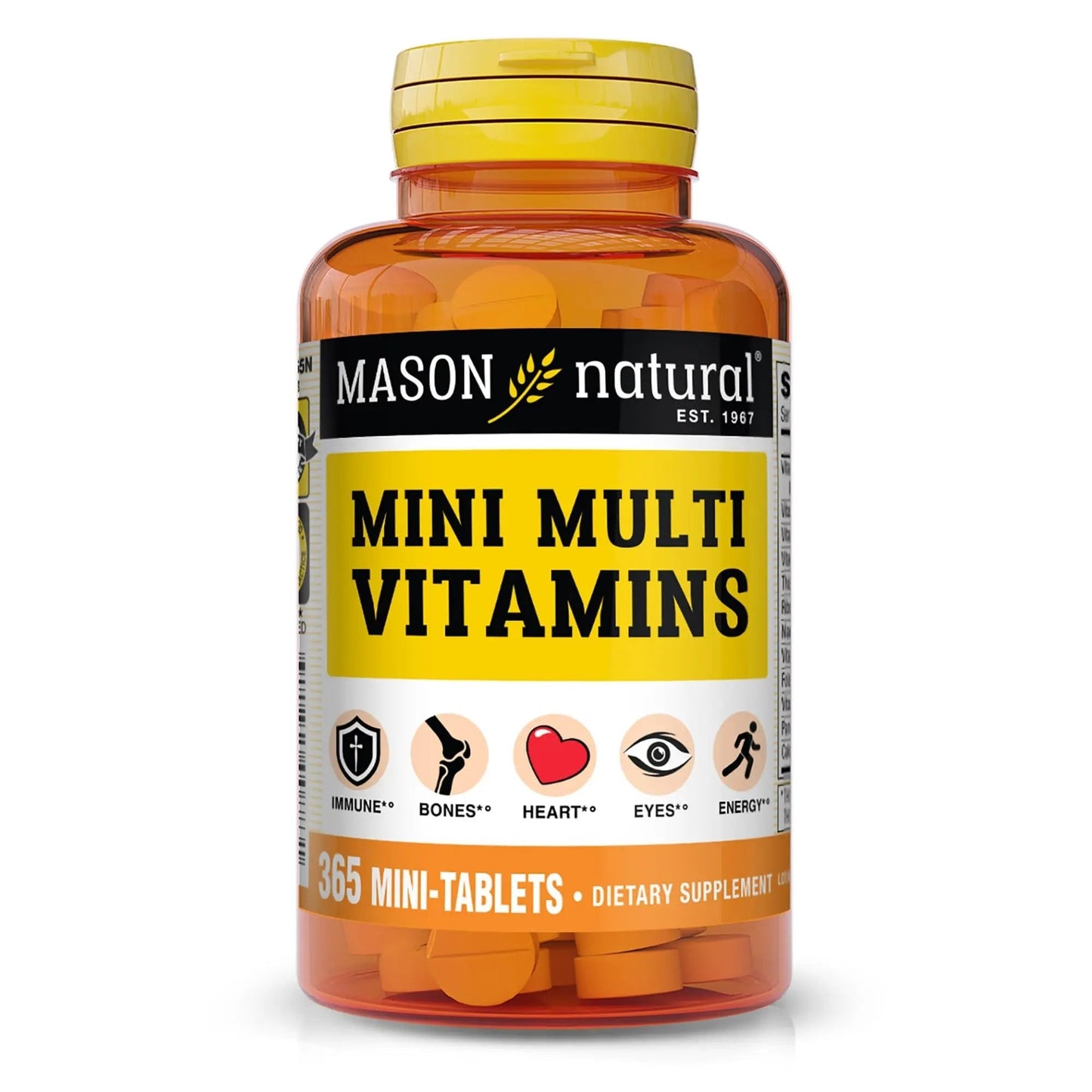 MASON NATURAL Mini Multi Vitamins, Vitamins A, C, D3, E, B1, B2, B3, B6, B12, Folate and Calcium for Overall Health, 1 Year Supply MASON NATURAL