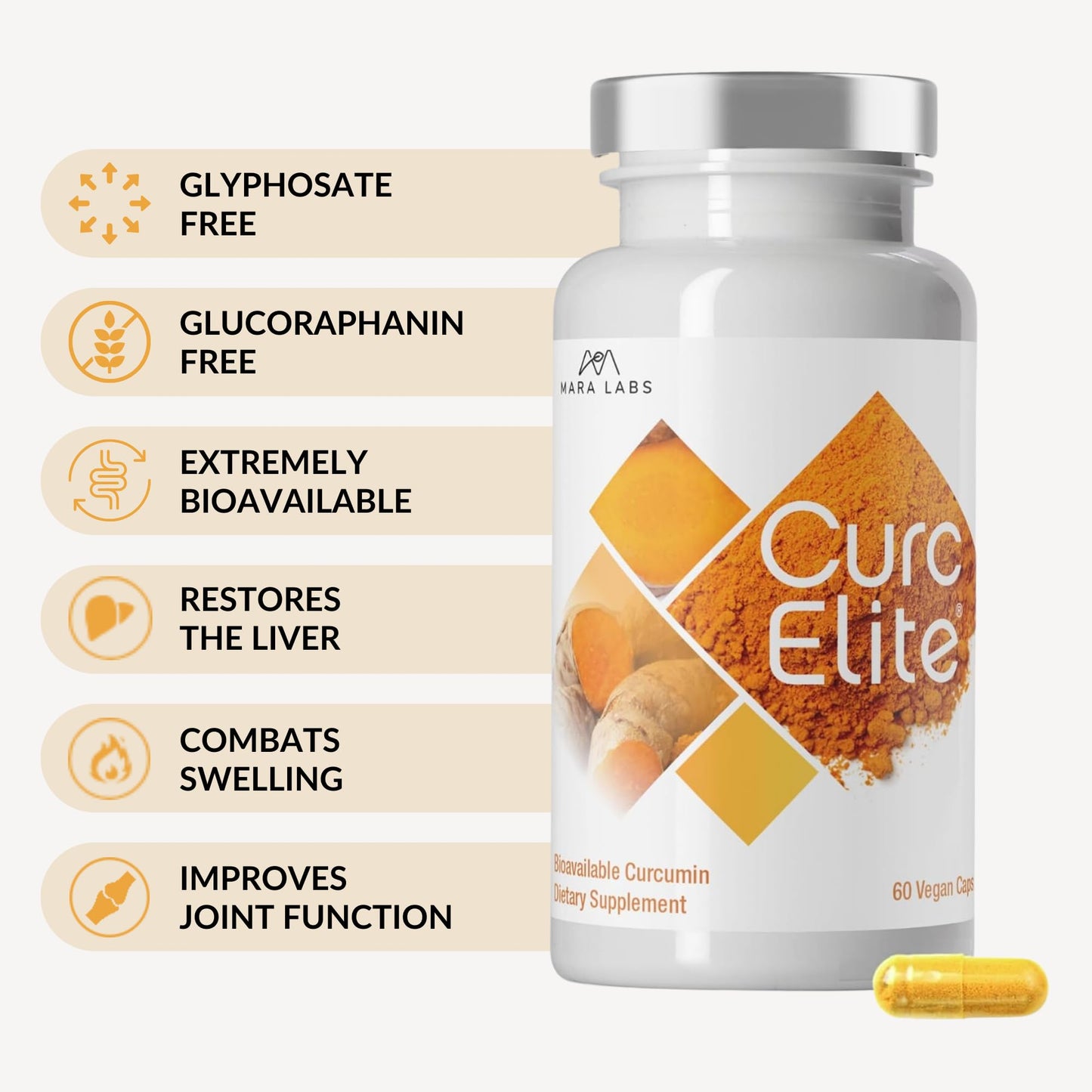 Mara Labs CurcElite Curcumin | Turmeric Extract 95% Curcuminoids | Vegan, No Fillers, and Non-GMO | 60 Vegan Capsules BrocEliteBuy Supplements Australia