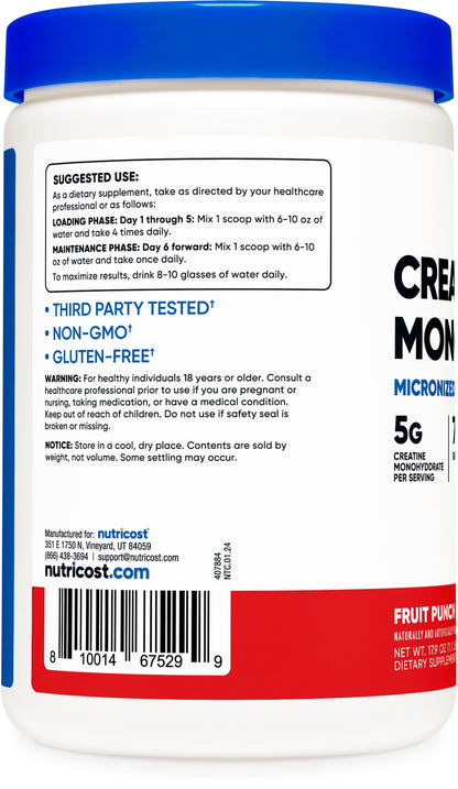 Nutricost Creatine Monohydrate Powder (Fruit Punch, 500 Gram) NutricostBuy Supplements Australia
