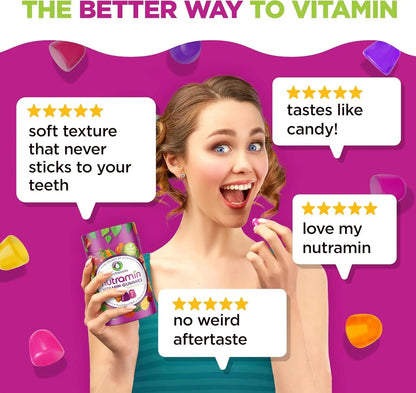 NUTRAMIN Daily Vegan Keto Multivitamin Gummies Non-GMO Natural Vitamin C D + Zinc for Immunity, Plant-Based, Sugar-Free, Nut-Free Nutracelle
