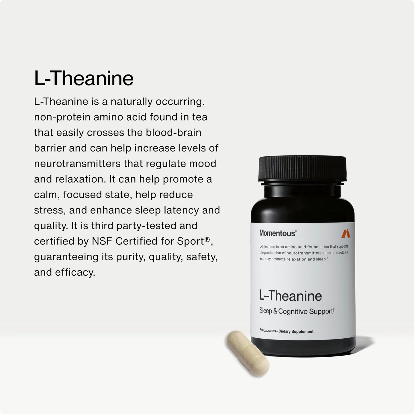 Momentous L-Theanine Supplement - 200 mg Capsules to Promote Relaxation & Focus - NSF Certified for Sport
