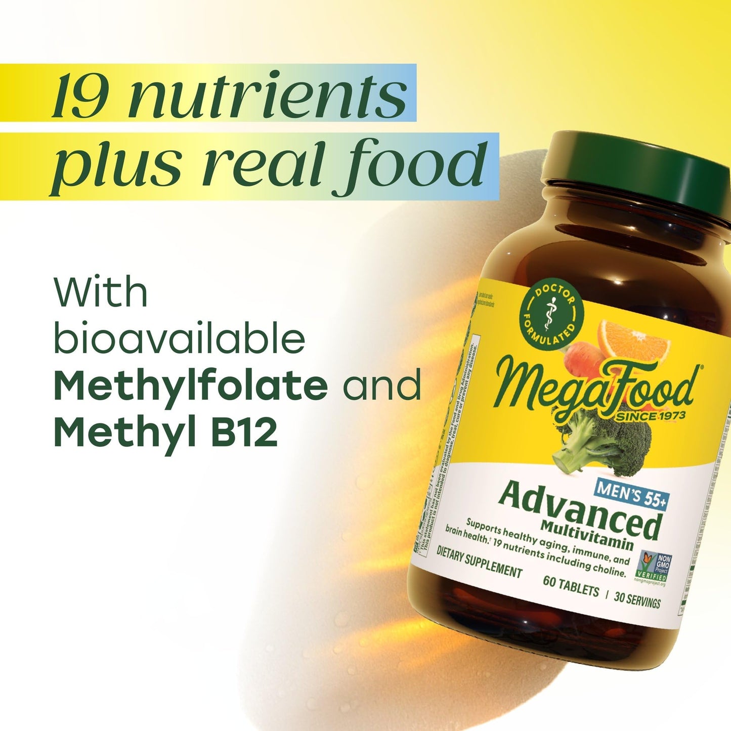 MegaFood Advanced Multivitamin for Men 55+, Mens Multivitamins 50 Plus, Methylated B12, Methyl folate, Choline, Vitamin D, Brain & Muscle Health, Immune Support, Vegetarian - 120 Tablets (60 Servings) MegaFoodBuy Supplements Australia