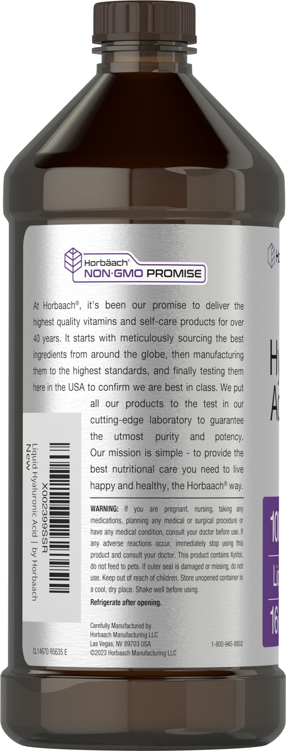 Liquid Hyaluronic Acid Supplement | 100 mg | 16 oz | Mixed Berry Flavor | Non-GMO HorbäachBuy Supplements Australia