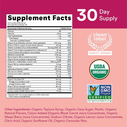 SmartyPants Organic Women's and Toddler Multivitamin Gummies with Probiotics, Omega 3, Vitamins D3, B12, C, A, K, Zinc and More SmartyPantsBuy Supplements Australia