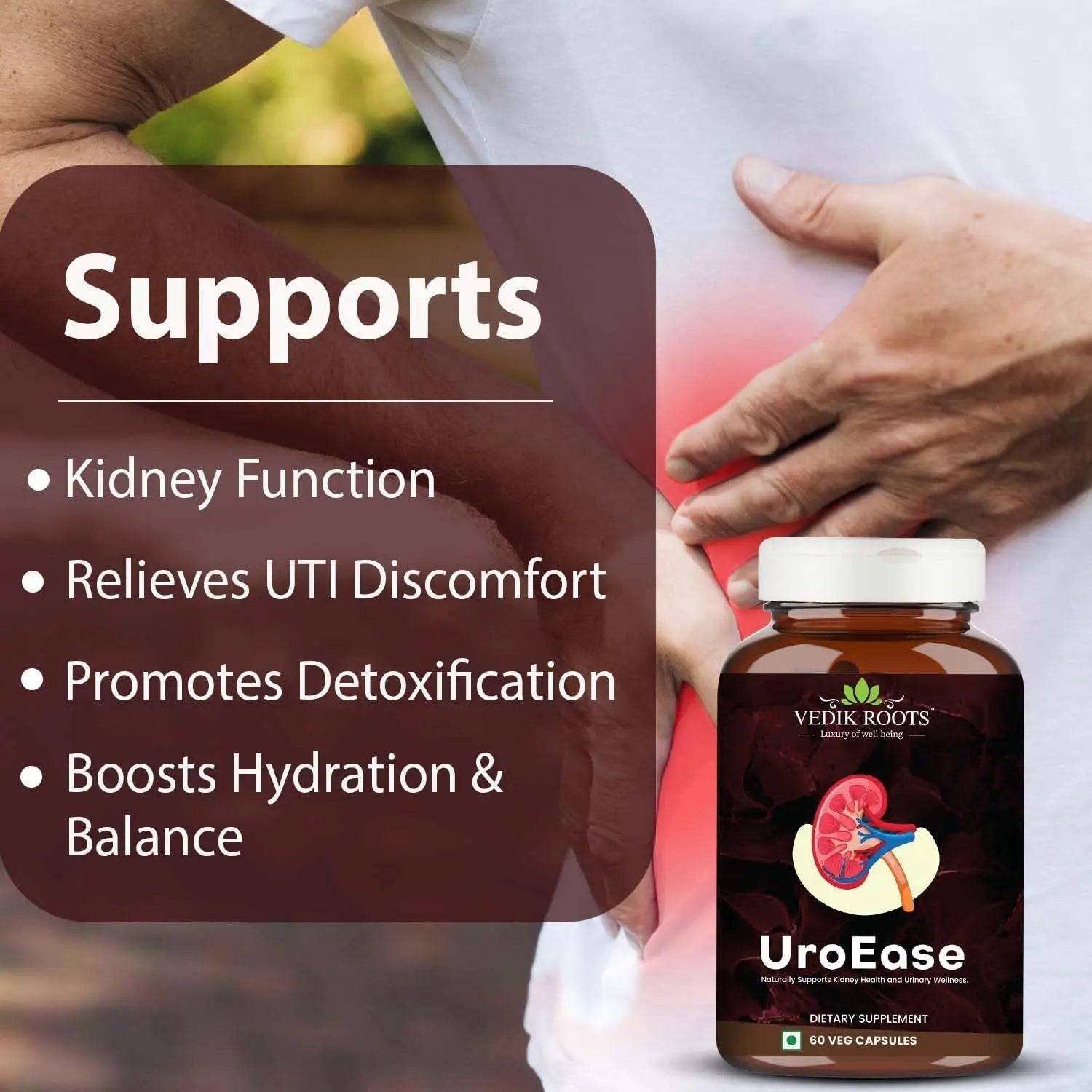 VEDIKROOTS UroEase | Ayurvedic Herbal Supplement for Kidney Health & Uric Acid Levels | Supports Urinary Tract Health | 60 Veg Capsules VEDIKROOTSBuy Supplements Australia