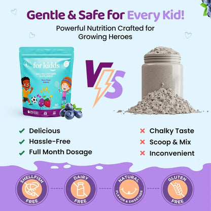 ZettoA Daily Multivitamins for Kids Ages 2+, Berry Gummies with 11 Essential Vitamins & Minerals for Immune Support ZettoA