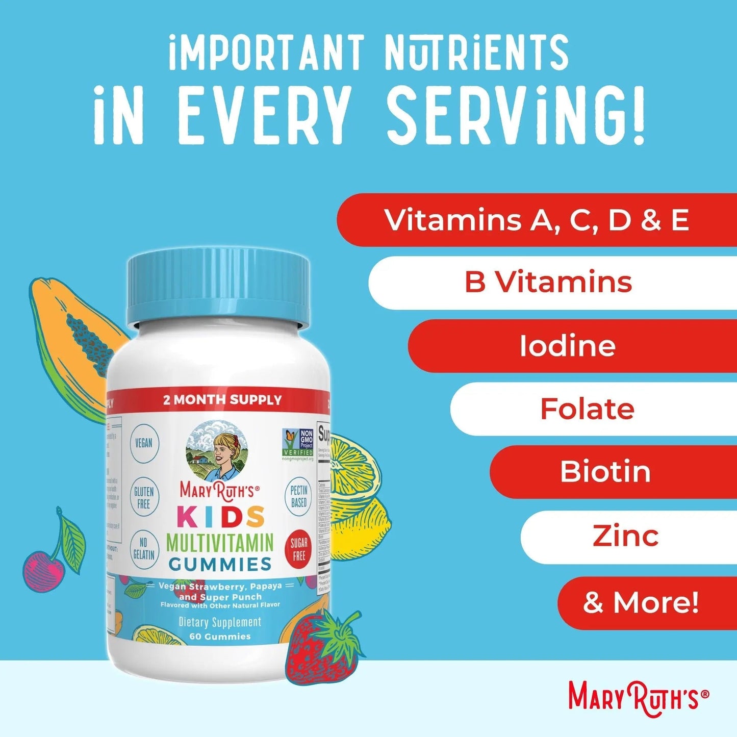 MaryRuth Organics Multivitamin and Probiotic Gummies (Strawberry) for Kids | Clean Label Project Verified® | Vitamins for Gut Health MARYRUTH'S