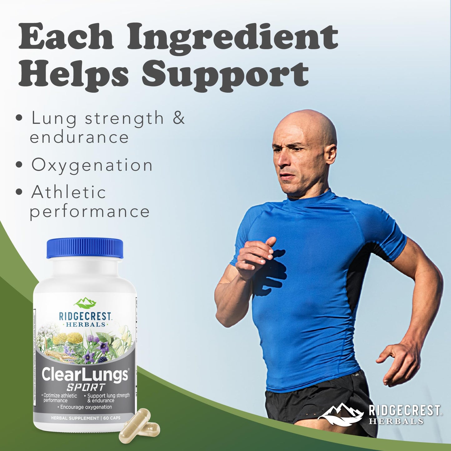 Ridgecrest Herbals ClearLungs Sport, Oxygen Intake and Lung Support Formula with Cordyceps, Rhodiola, Eleuthero (60 Vegan Caps, 30 Serv) RidgeCrest HerbalsBuy Supplements Australia