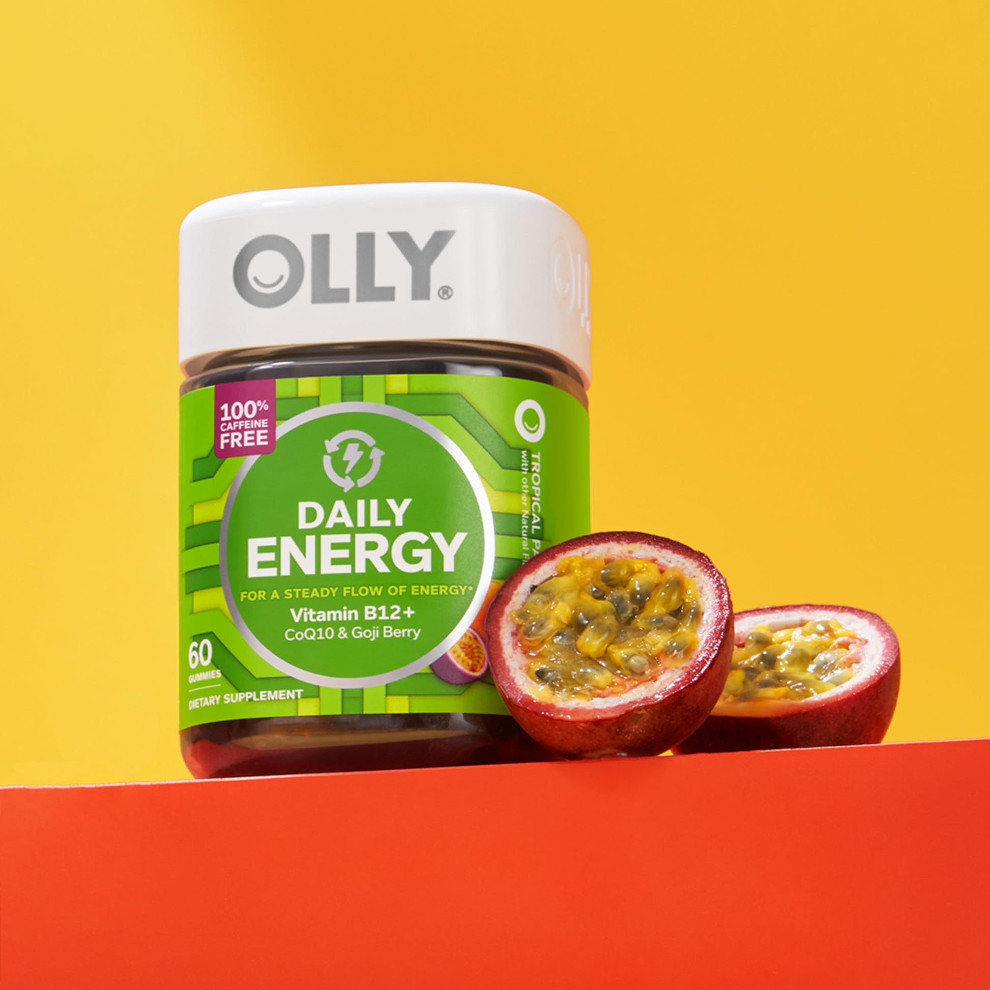 OLLY Daily Energy Gummy, Caffeine Free, Vitamin B12, CoQ10, Goji Berry, Adult Chewable Supplement, Tropical Flavor - 60 Count OLLYBuy Supplements Australia