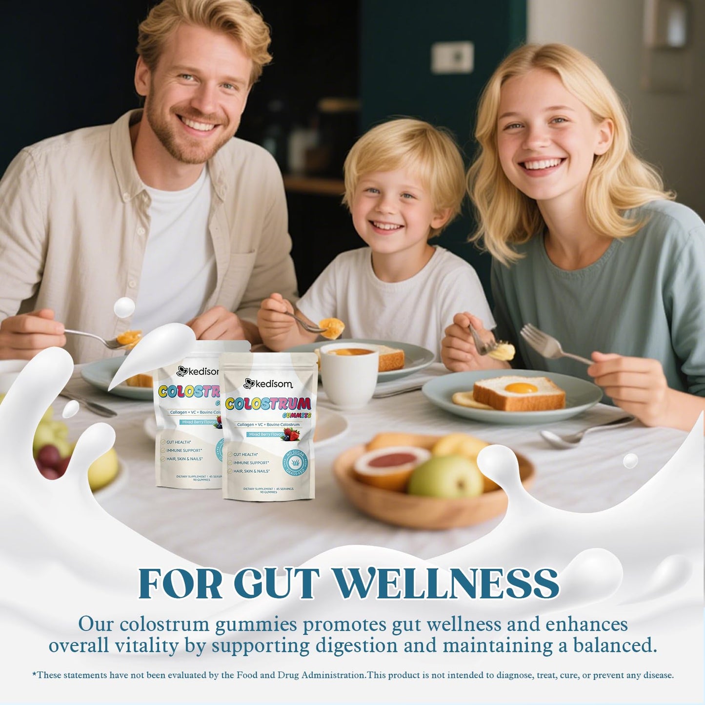 KEDISOM Colostrum Gummies, Grass Fed Colostrum Supplement, 90 Bovine Colostrum Gummies, 45 Servings, Mixed Berry, Sugar-Free KEDISOMBuy Supplements Australia