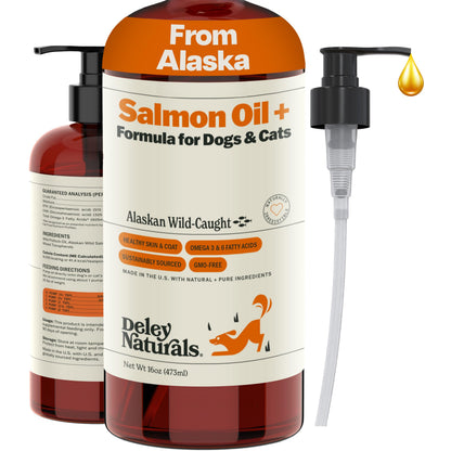 Deley Naturals Wild Alaskan Salmon Oil for Dogs & Cats - New and Improved Salmon Oil Plus Formula - Fish Oil for Dogs with Omega 3, DHA and EPA - Omega 3 for Healthy Skin and Coat - 16oz Made in USA Deley NaturalsBuy Supplements Australia