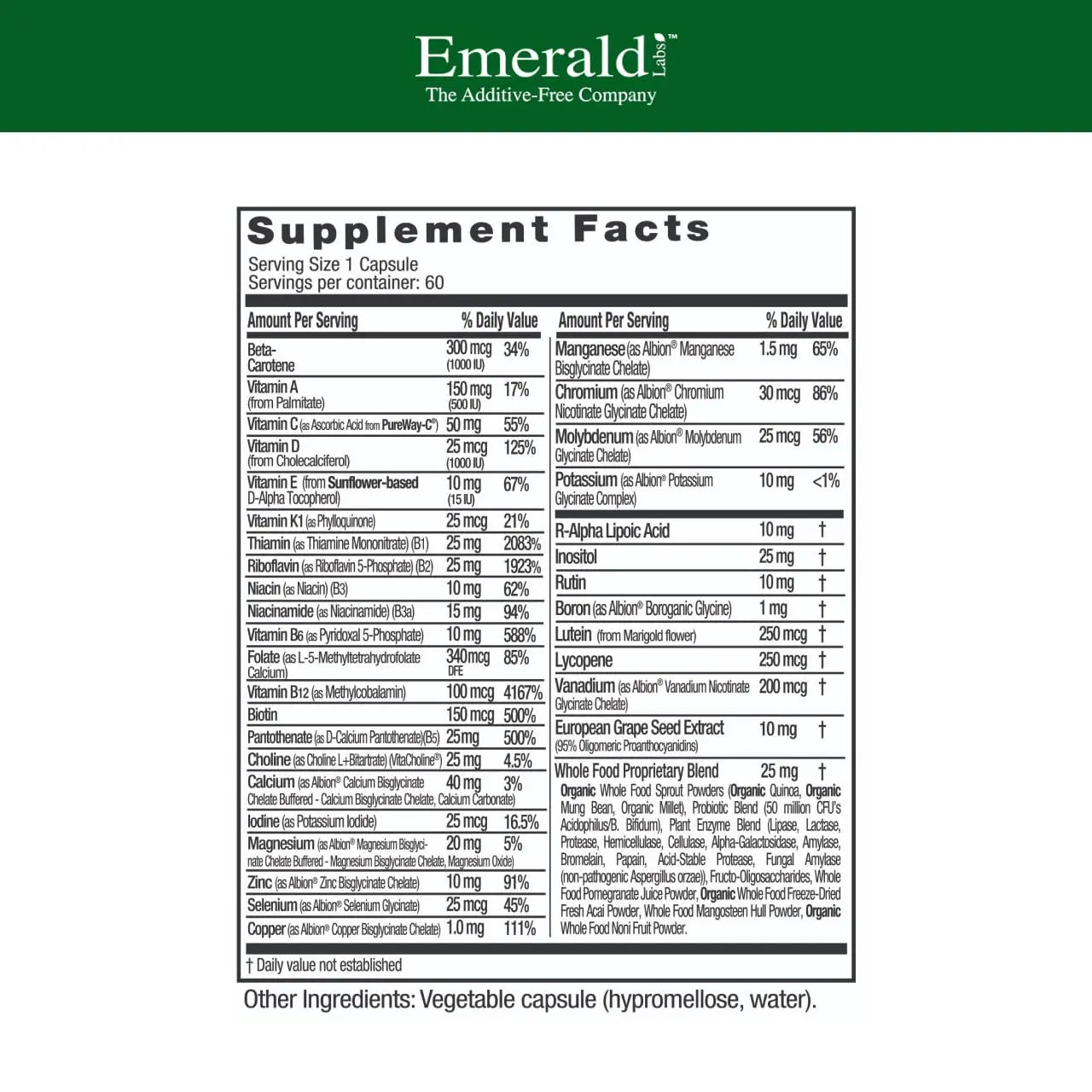 EMERALD LABS Complete 1-Daily Multi - Complete Multivitamin for Men & Women with Vitamin C, Methylated Folate, Whole-Food Blend & More EMERALD LABS
