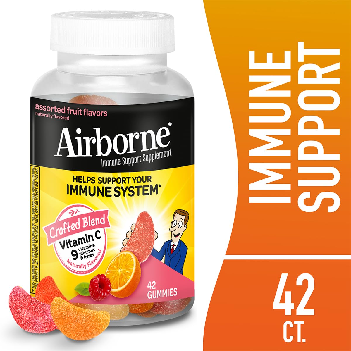 Airborne 750mg Vitamin C Immune Support Supplement Gummies for Adults, Assorted Fruit Flavor, Gluten Free Crafted Blend with Powerful Antioxidants Vitamins A C & E, 42 Gummies (2 Pack) AirborneBuy Supplements Australia