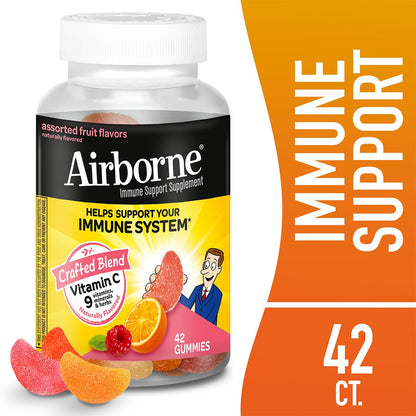 Airborne 750mg Vitamin C Immune Support Supplement Gummies for Adults, Assorted Fruit Flavor, Gluten Free Crafted Blend with Powerful Antioxidants Vitamins A C & E, 42 Gummies (2 Pack) AirborneBuy Supplements Australia