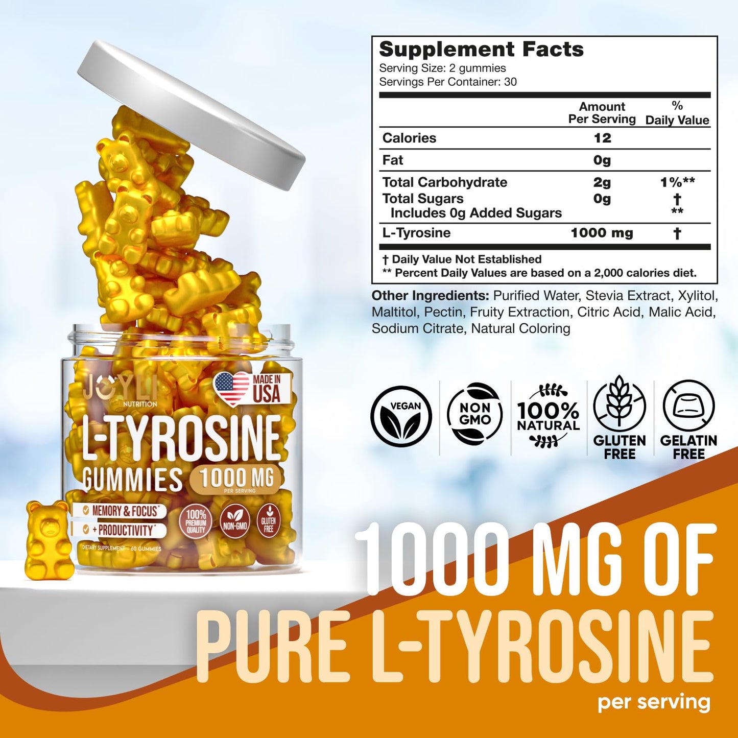 Joyli L Tyrosine Gummies 1000MG - L-Tyrosine Supplement for Kids & Adults JOYLI NutritionBuy Supplements Australia