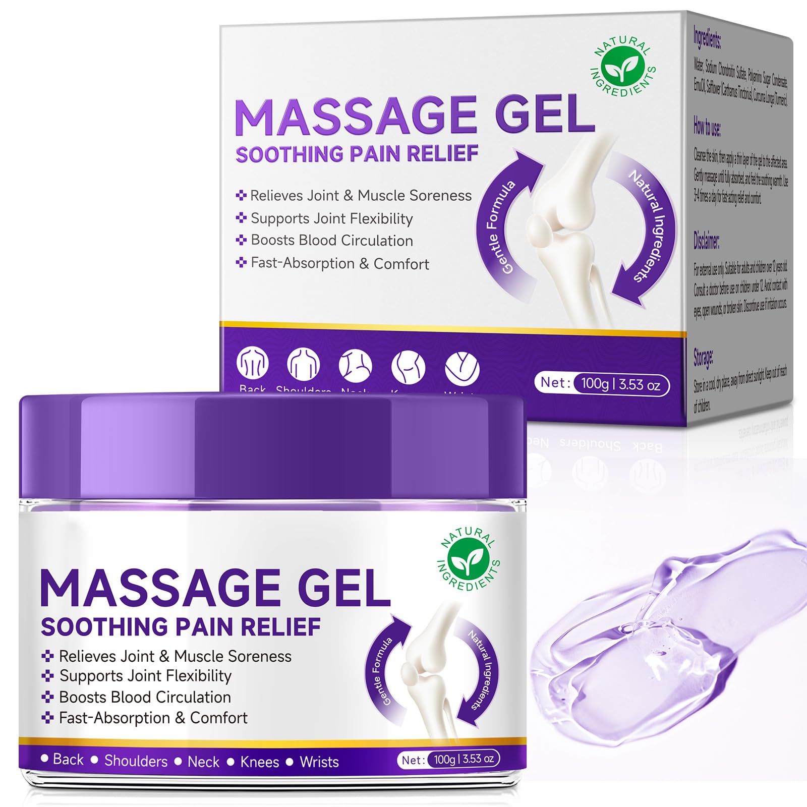 Joint Massage Purple Gel, Soothing Massage Cream for Joint Activities, Muscle, Knees, Lumbar, Neck, Back, Hands/Feet, Light-Weight & Easliy Spread for Post-Workout, Long-time Sitting|3.53Oz chenyayunBuy Supplements Australia