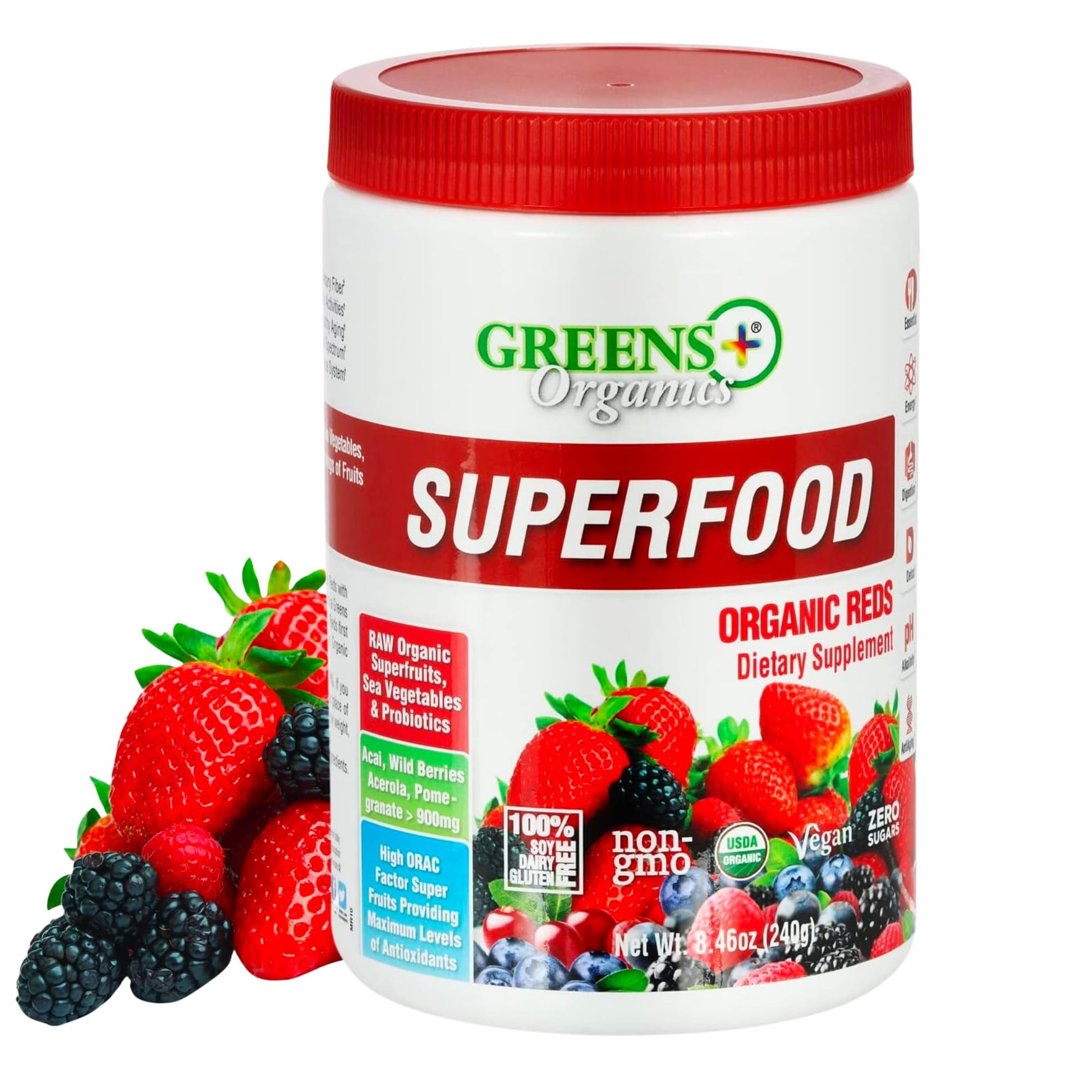 Greens+ Organic Reds Superfood Powder Camu Camu Dietary 400mg Vitamin C SuperFruit Supplement 120 Capsules, 100% Natural, Vitamins & Minerals, Vegan, Soy/Dairy/Gluten Free Greens+Buy Supplements Australia