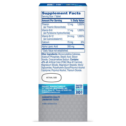 21st Century Nerve Health Tablets (30 Count), Alpha Lipoic Acid 300mg, B1, B6, & B12 Vitamins for Nerve Function Support, Antioxidant ALA Supplement, Gluten Free. Non-GMO, & Vegan 21st CenturyBuy Supplements Australia