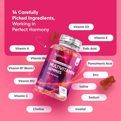 WeightWorld Adult Multivitamin Gummies for Women & Men of All Age - Halal-Suitable with Key Ingredients Like Vitamin A, C, D3, B6, B12 & Biotin WeightWorld