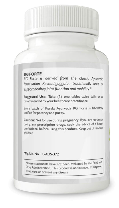 Kerala Ayurveda RG Forte Tablet - Herbal Tablet for Supporting Healthy Joint Function and Balancing Vata & Kapha, 60 Count Kerala AyurvedaBuy Supplements Australia