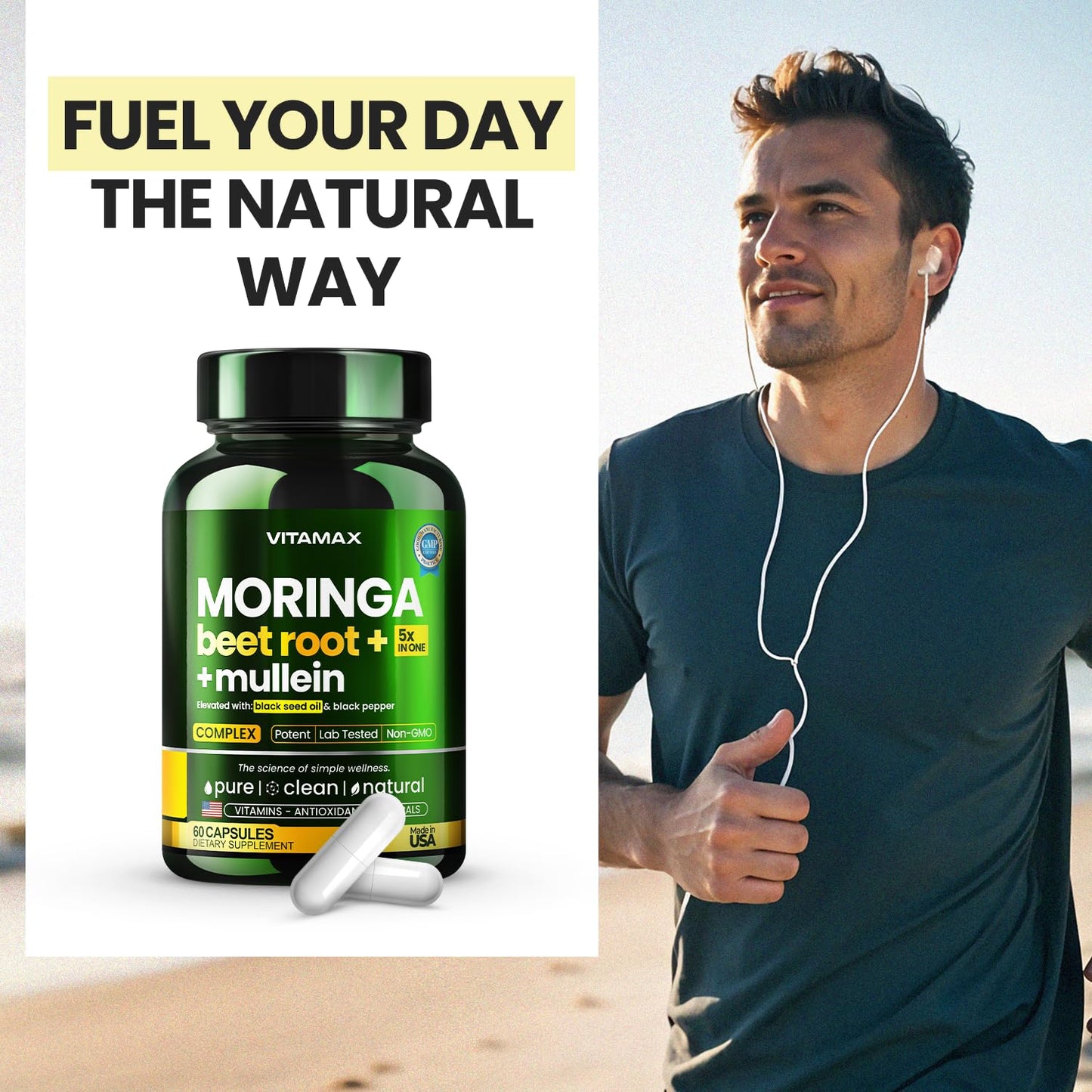 Moringa Capsules, Beet Root, Mullein Leaf - Energy, Skin, Immune Supplement Superfood, Rich in Antioxidants, Minerals & Essential Vitamins - High Absorption Non-GMO - Made in USA - 60ct VitamaxBuy Supplements Australia