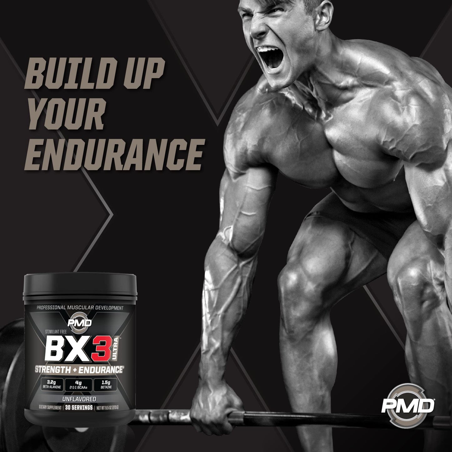 PMD Sports BX3 Ultra Muscle-Building Powder – Beta-Alanine, BCAAs, Betaine Anhydrous – Boost Endurance and Stamina, Increase Strength, Pumps, Build Lean Mass, Enhance Recovery– Unflavored–30 Servings