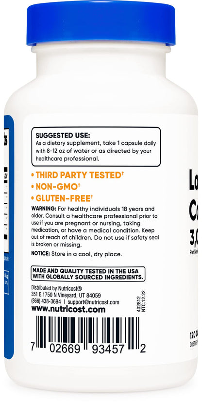 Nutricost Lactase Enzyme Complex 3,000 FCC ALU, 120 Vegetarian Capsules - Non-GMO NutricostBuy Supplements Australia