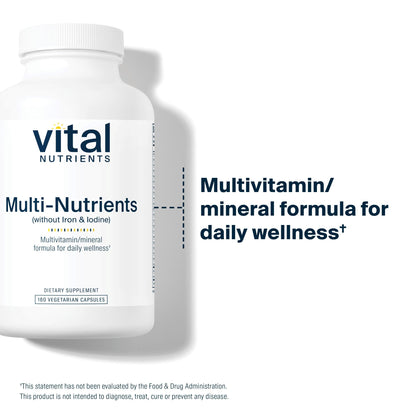 Vital Nutrients Multi-Nutrients (No Iron or Iodine) - Comprehensive Vegetarian Daily Multivitamin and Mineral Formula with Potent Antioxidants* - Gluten, Dairy, Soy Free - Non-GMO - 180 Capsules Vital NutrientsBuy Supplements Australia