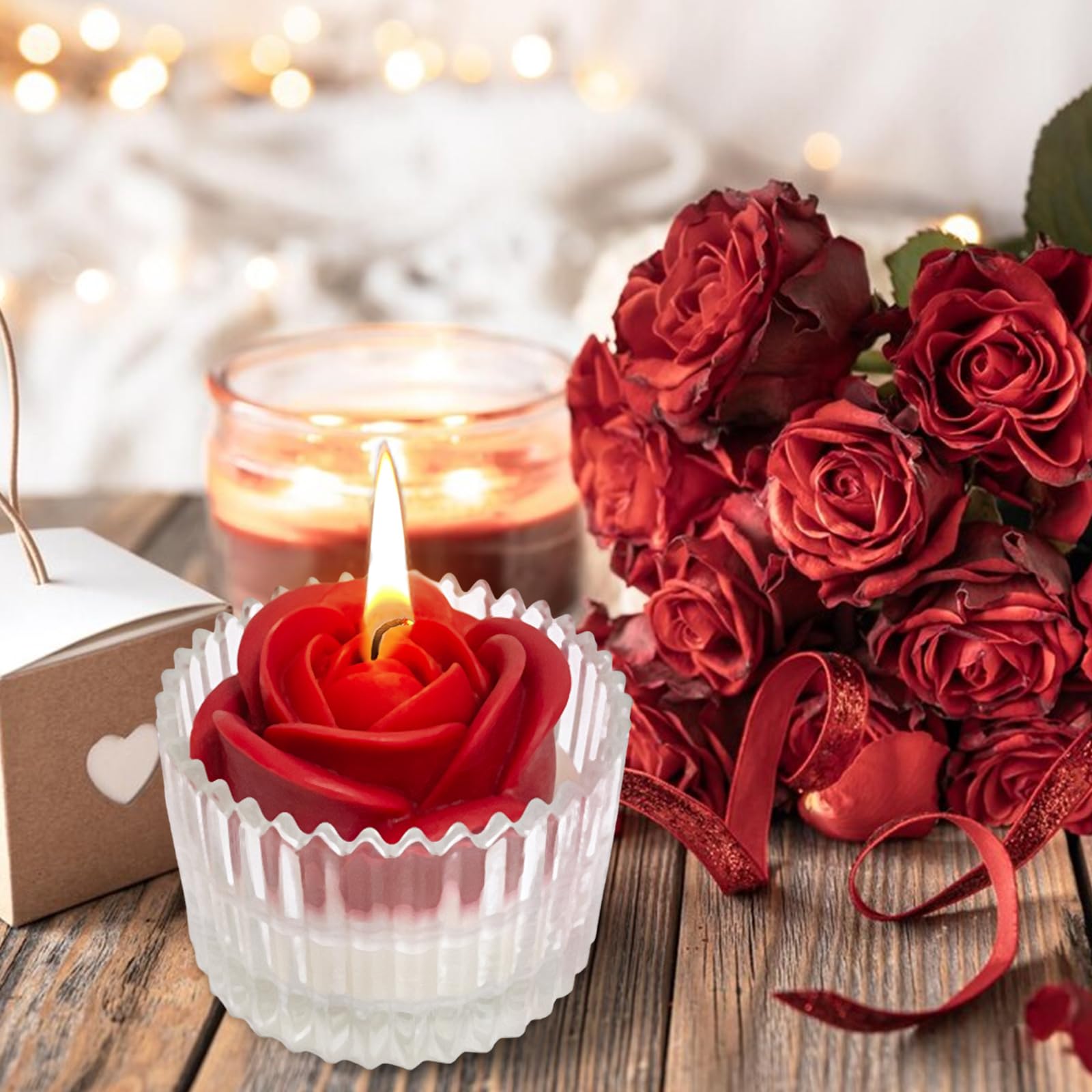 Red Rose Candle in Rippled Glass Jar for Valentine's Day Gifts, English Pear& Freesia Scented Candles PeytangerBuy Supplements Australia