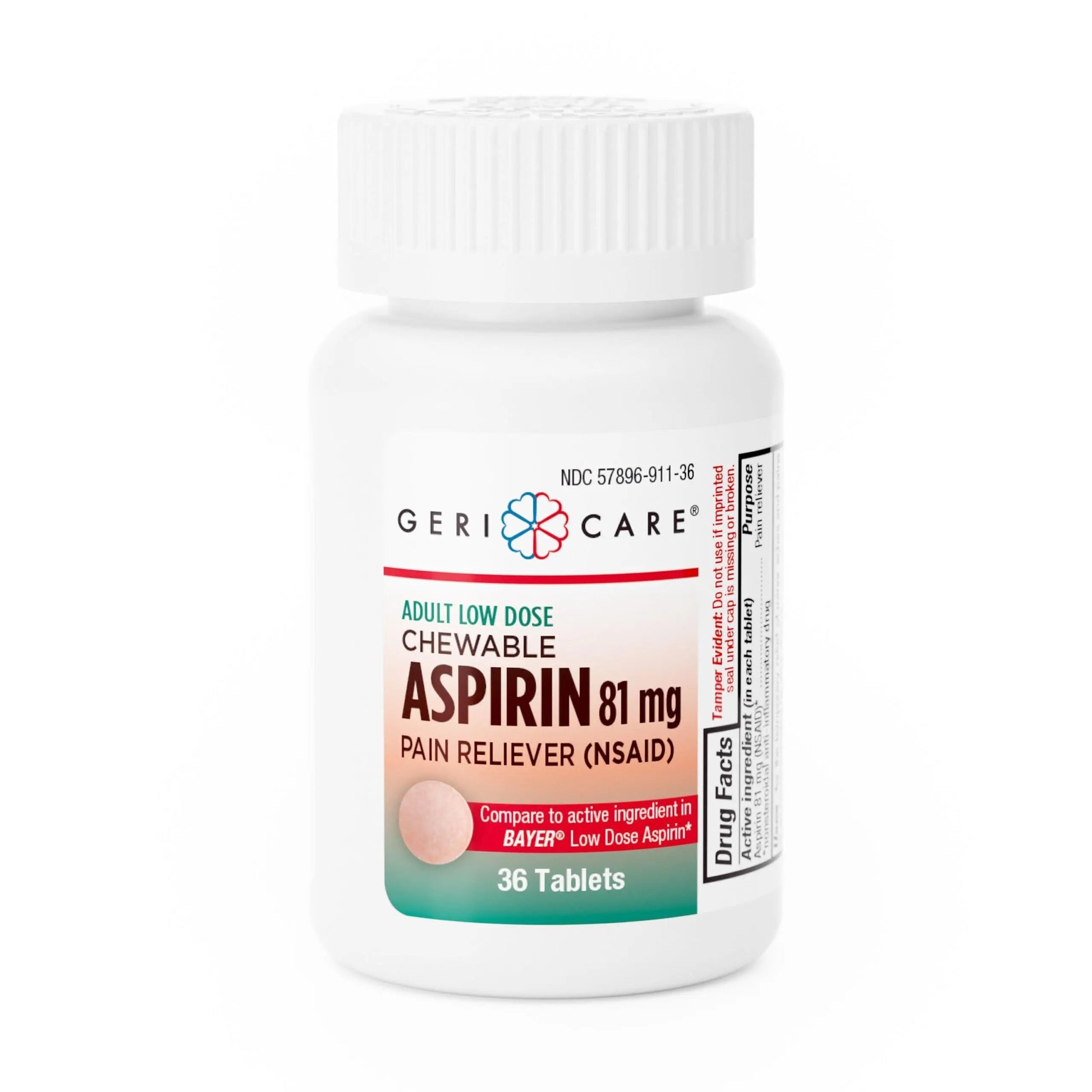 GeriCare Low Dose Adult Chewable Aspirin 81mg, Pain Reliever, Fever Reducer, 36 Count (Pack of 4) GeriCareBuy Supplements Australia