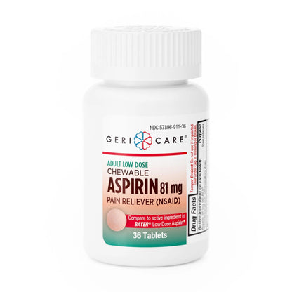 GeriCare Low Dose Adult Chewable Aspirin 81mg, Pain Reliever, Fever Reducer, 36 Count (Pack of 4) GeriCareBuy Supplements Australia