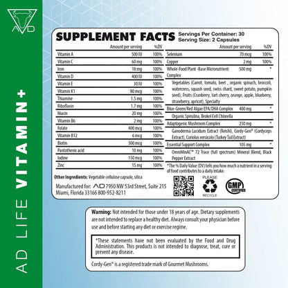 Project AD Vitamin+ Multimineral Multivitamin Supplement Complete Antioxidant, Energy & Immune Support. (60 Servings) PROJECT AD LLC