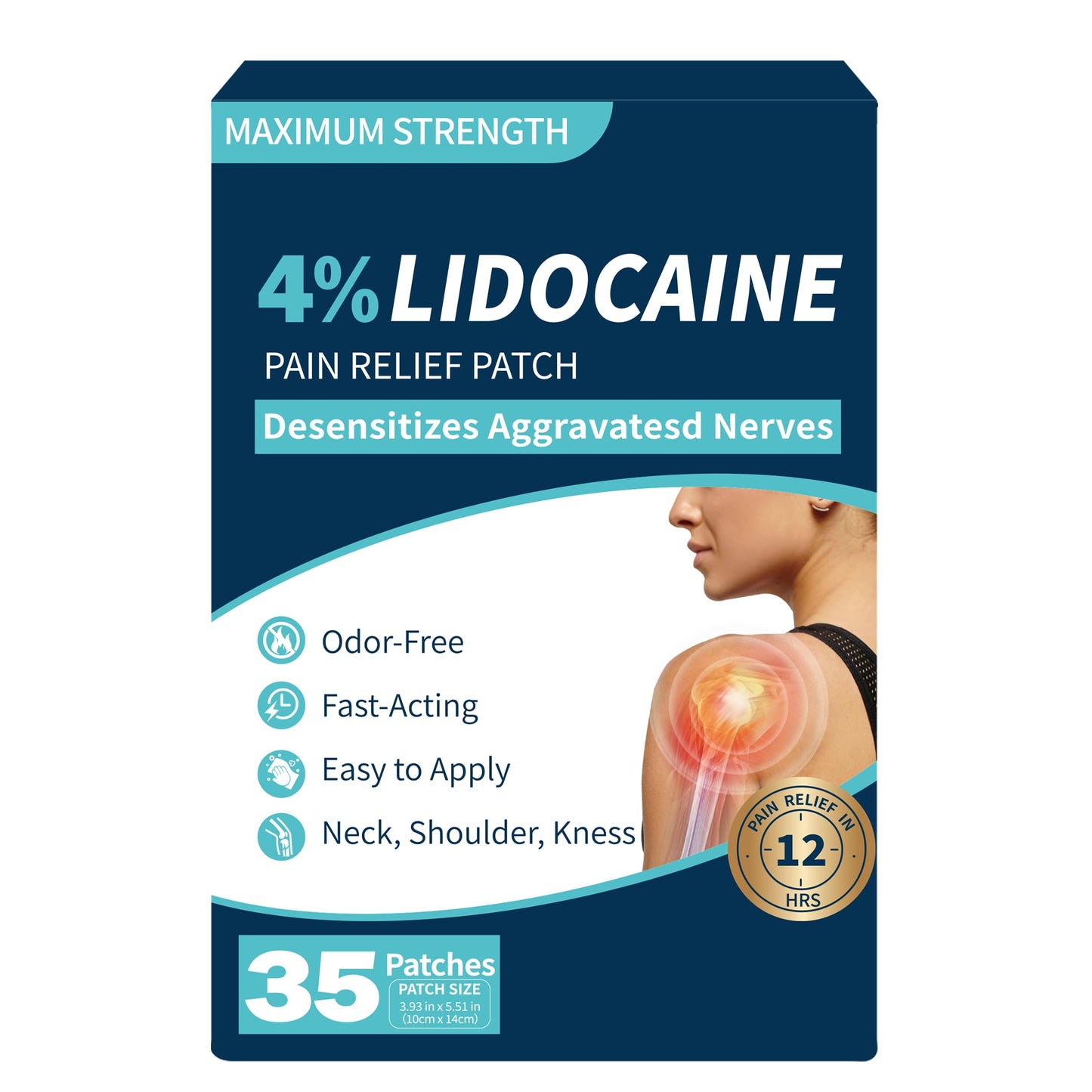 SZLGANG 4% Lidocaine Pain Relief Patches - (Large, 35, Count) Maximum Strength Relief for Back, Neck, Shoulder, Joint & Muscle Pain, 3.9”x 5.5”-03277 SZLGANGBuy Supplements Australia