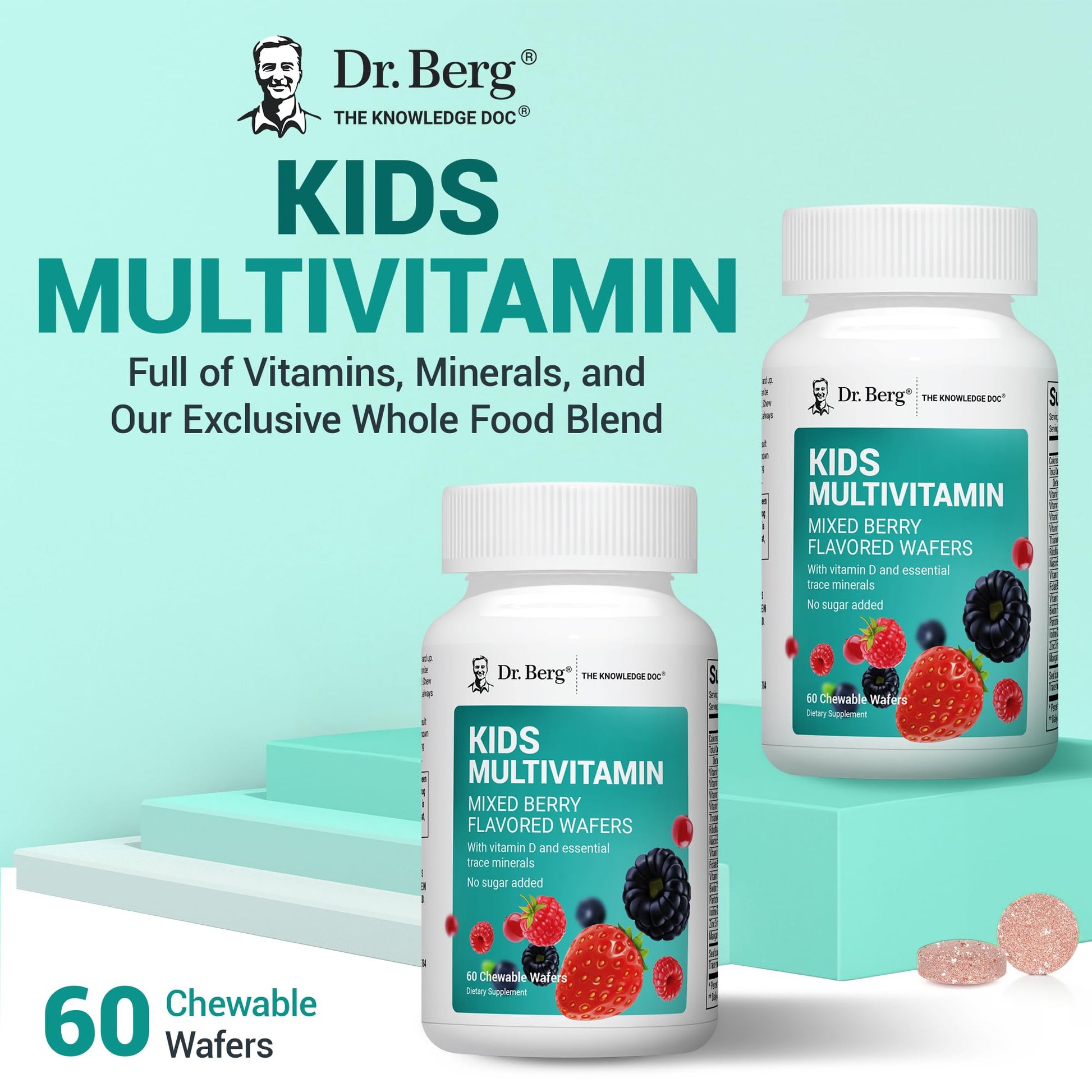 Dr. Berg Kids Chewable Multivitamins (NOT Sweetened w/Sugar) - Daily Multivitamin for Kids that Includes 20 Nutrients & Trace Mineral Complex - Mixed Berry Chewable Vitamins for Kid - Red Wafers Dr. Berg NutritionalsBuy Supplements Australia
