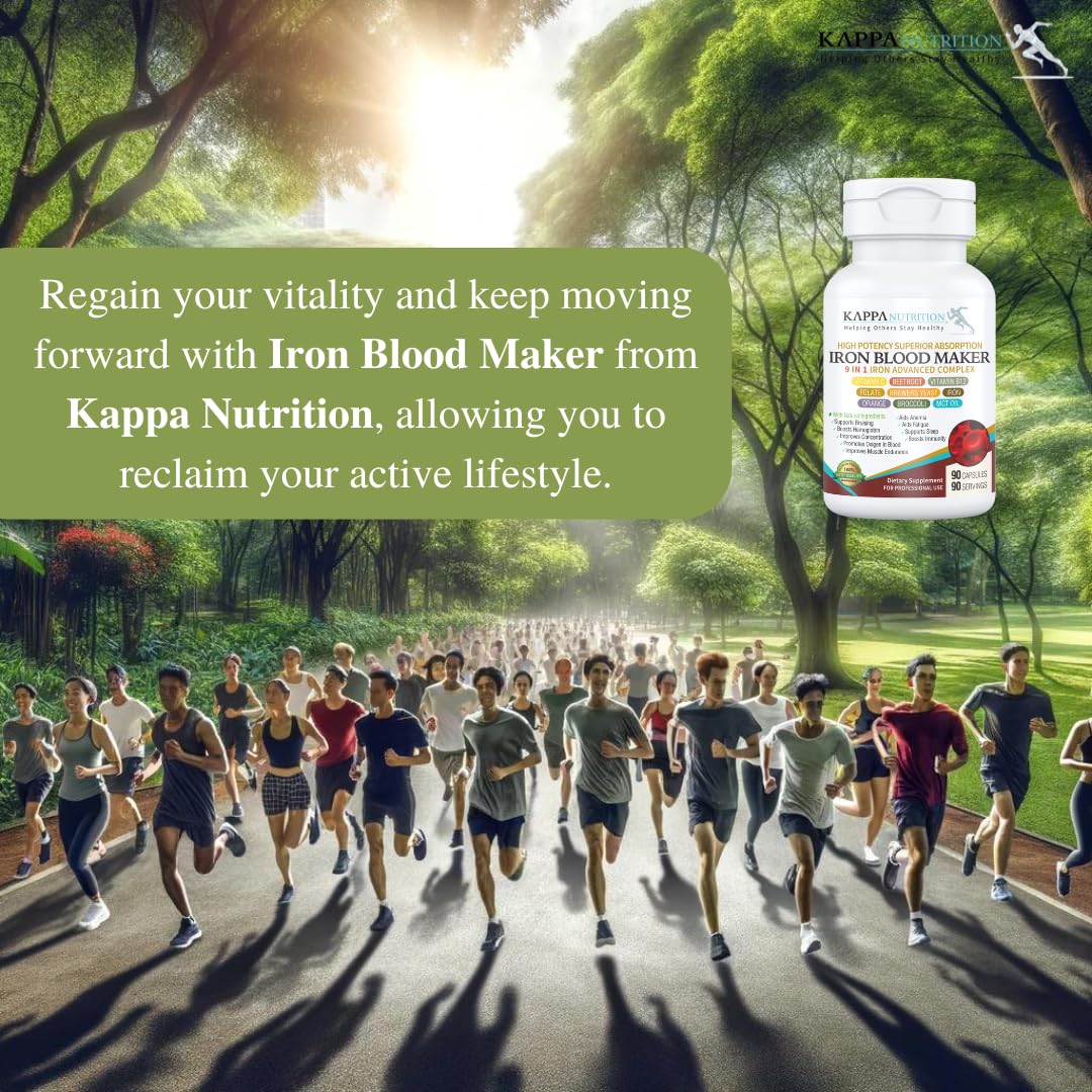 KAPPA NUTRITION Iron 26mg, Vitamin C & Orange 150mg, Folate 667mcg DFE, Vitamin B12, Beetroot, Brewers Yeast, Broccoli & MCT Oil 9 in 1 Advanced Complex (90 Capsules) KAPPA NUTRITIONBuy Supplements Australia