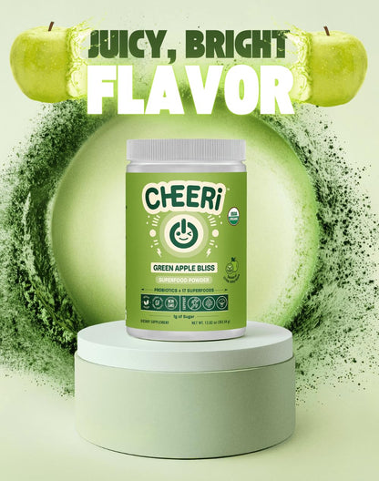 Cheerific Green Apple Bliss Superfood Powder - 20+ Organic Superfoods + Prebiotic & Probiotics + More - Keto Friendly - Supports Positive Mood, Gut Health - Vegan, Gluten Free, Non-GMO - 30 Day Supply CheerificBuy Supplements Australia