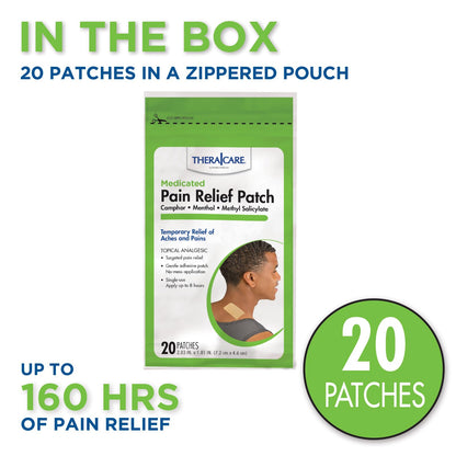 TheraCare Targeted Pain Relief Medicated Patch | Neck, Shoulder, Small Areas | 20-Count | 2.83” x 1.81” | Topical Analgesic | Camphor, Menthol, Methyl Salicylate | Gentle Adhesive Thera CareBuy Supplements Australia