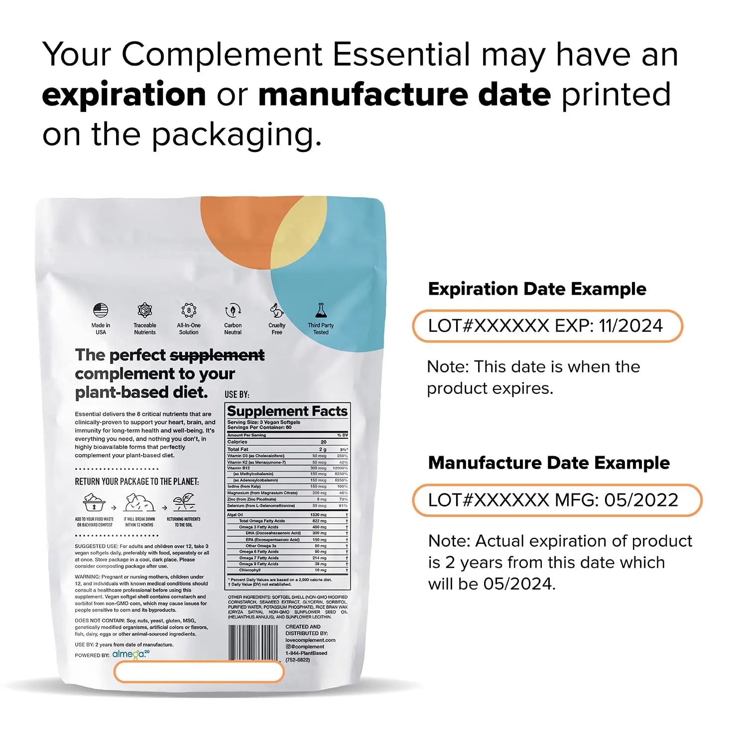 Complement Essential Vegan Multivitamin for Men & Women (30 Servings, 90 Capsules) with Omega-3 DHA & EPA, B12, Vitamin D3 & K2, Zinc, Selenium ComplementBuy Supplements Australia