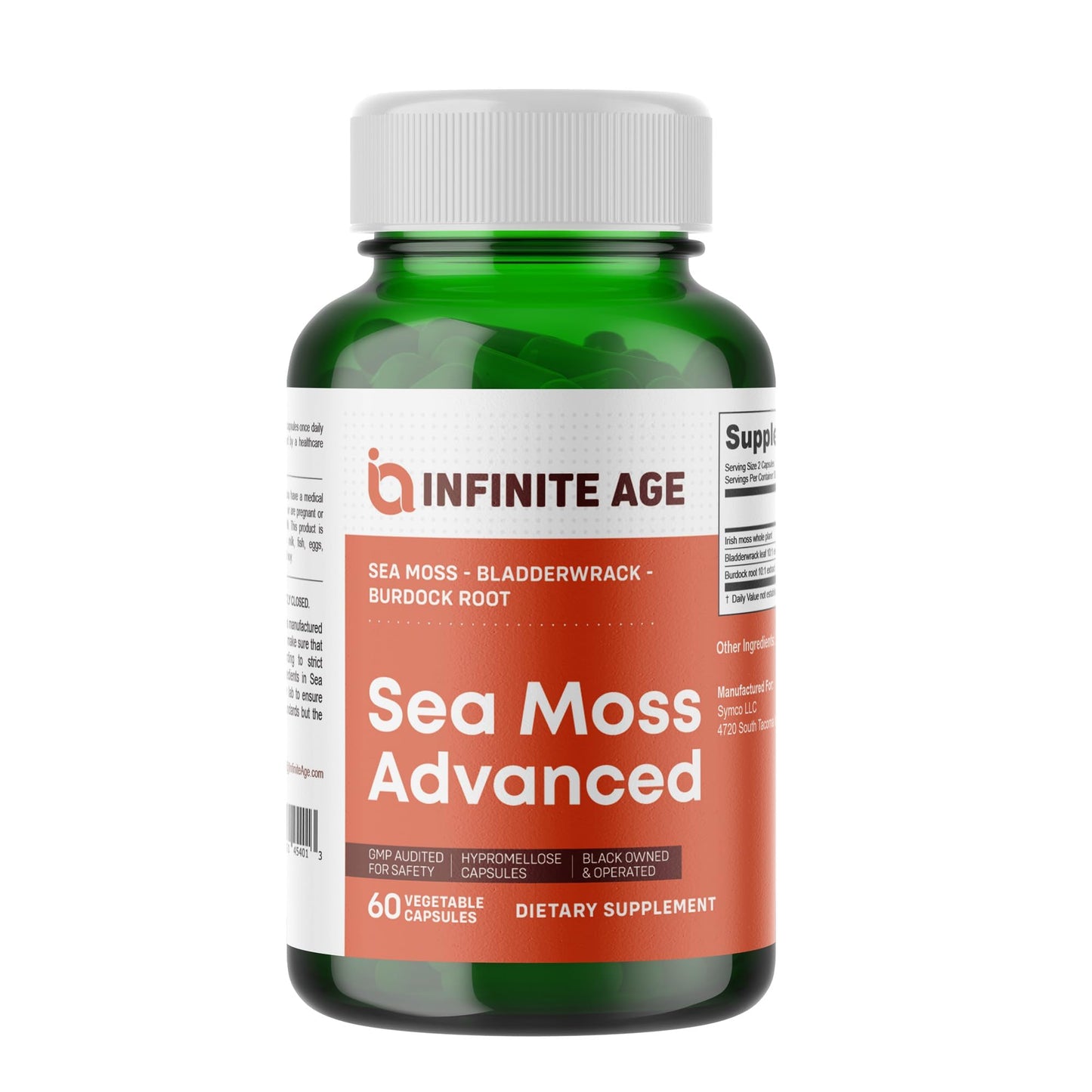 INFINITE AGE 1250mg Sea Moss Advanced Superfood Capsules, 60 Count - High-Potency, Vegan, Made in The USA - Irish Seamoss, Bladderwrack,