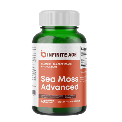 INFINITE AGE 1250mg Sea Moss Advanced Superfood Capsules, 60 Count - High-Potency, Vegan, Made in The USA - Irish Seamoss, Bladderwrack,