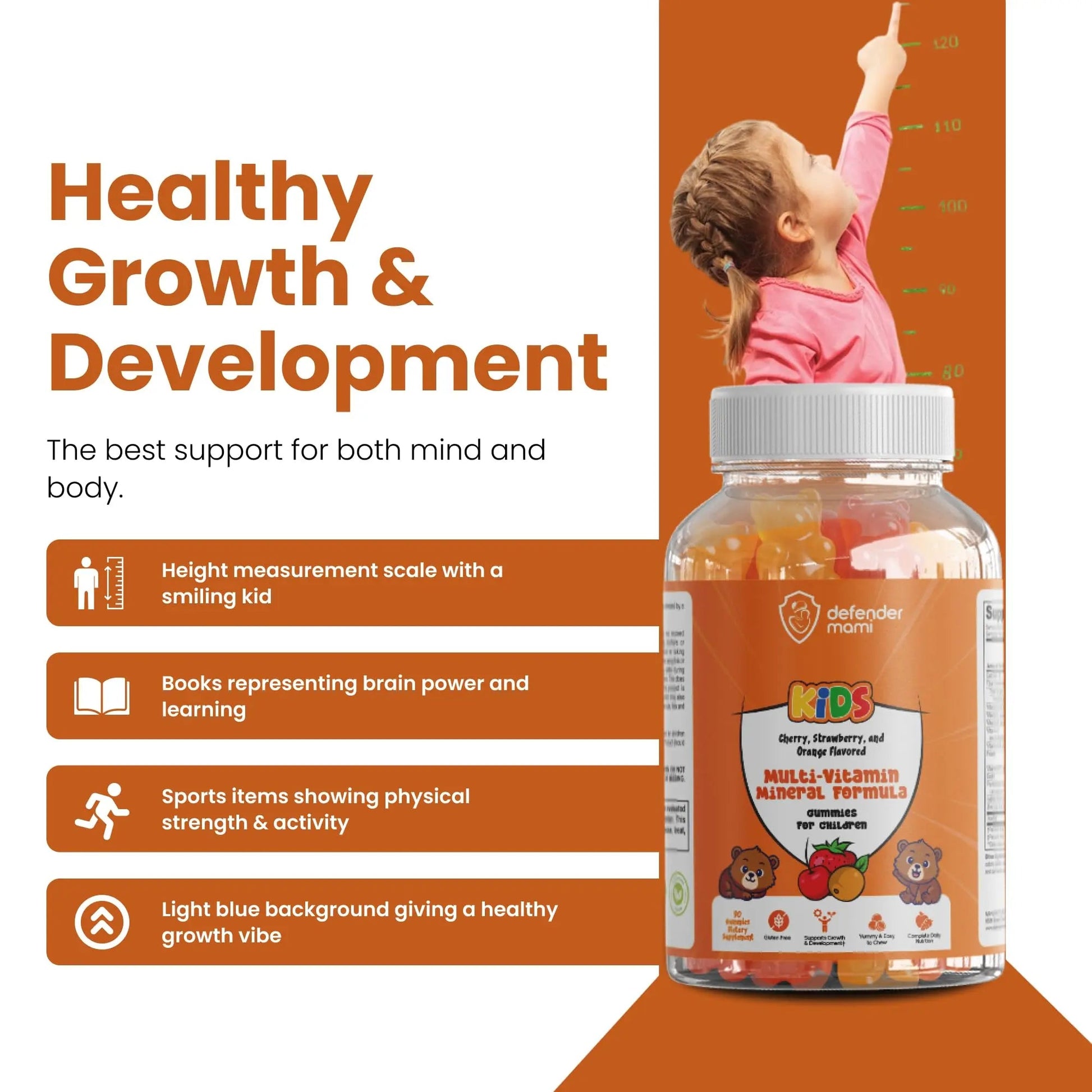 Defender Mami Kids Vitamin Gummies – Multivitamin & Mineral Formula, Non‑GMO · Gluten‑Free, 90 Count Chewables for Daily Immune Defender Mami