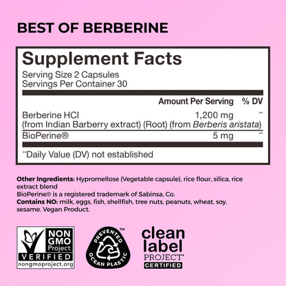 HUM Best of Berberine Supplement 1200mg, Pure Potency for Metabolic Wellness, Gut Health, Pure Berberine Supplements Enhanced