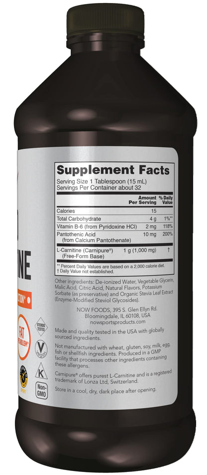 NOW Sports Nutrition, L-Carnitine Liquid 1,000 mg, Highly Absorbable, Tropical Punch NOWBuy Supplements Australia