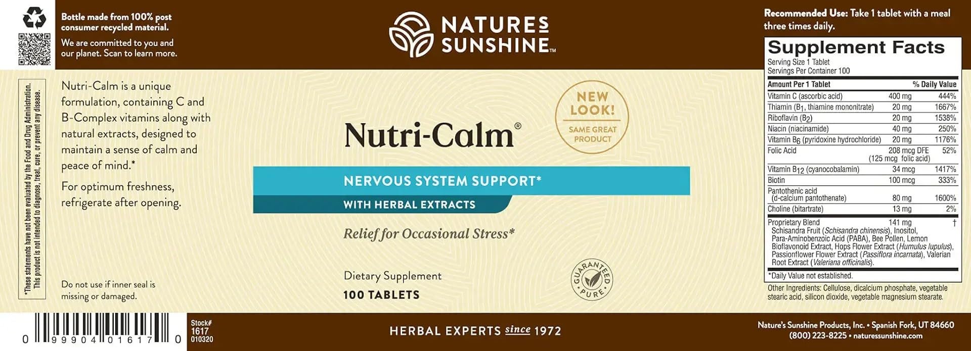 Nature's Sunshine Nutri-Calm- Herbal Stress Relief Supplement for Natural Relief, Mood Support and Boost, Nervous System Support - 100 Count Nature's SunshineBuy Supplements Australia