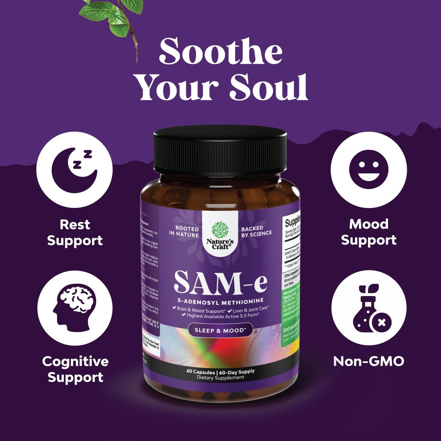 Sam-E 200mg Mood Support Supplement - S-Adenosyl Methionine Sam-E Supplement for Natural Relaxing Mood Boost Brain Support and Liver Detox Cleanse - Vegan Non-GMO and Gluten Free - 60 Count Natures CraftBuy Supplements Australia