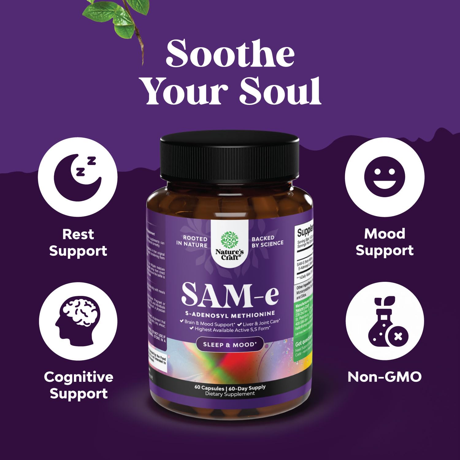 Sam-E 200mg Mood Support Supplement - S-Adenosyl Methionine Sam-E Supplement for Natural Relaxing Mood Boost Brain Support and Liver Detox Cleanse - Vegan Non-GMO and Gluten Free - 60 Count Natures CraftBuy Supplements Australia